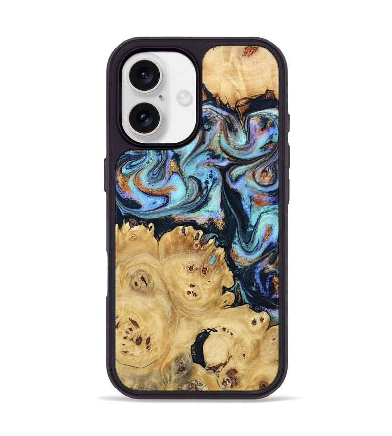 iPhone 17 Wood Phone Case - Damien (Teal & Gold, 798196)