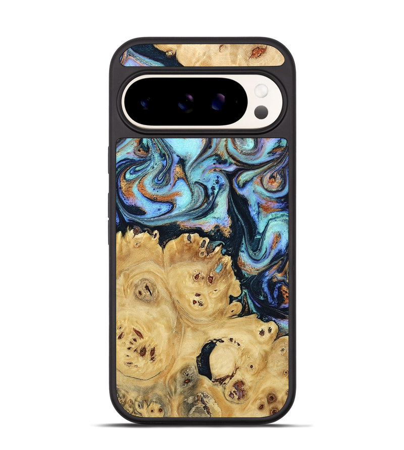 Pixel 9 Pro Wood Phone Case - Damien (Teal & Gold, 798196)