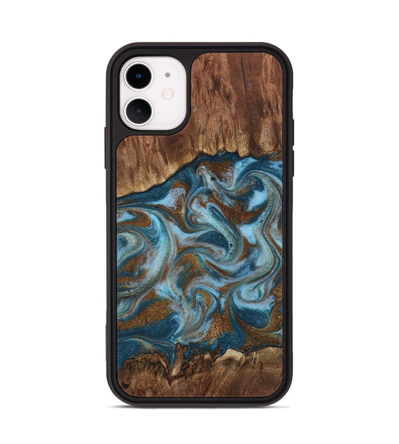 iPhone 11 Wood Phone Case - Jan (Teal & Gold, 798197)