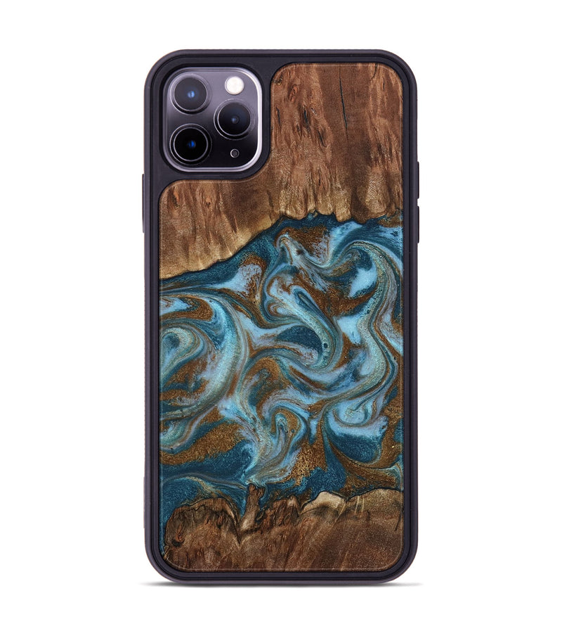 iPhone 11 Pro Max Wood Phone Case - Jan (Teal & Gold, 798197)