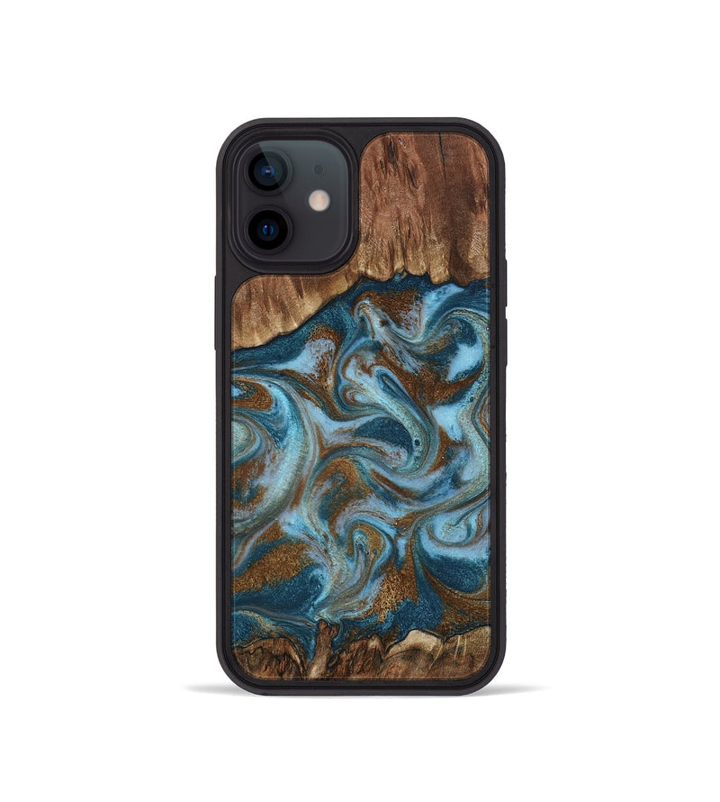 iPhone 12 mini Wood Phone Case - Jan (Teal & Gold, 798197)