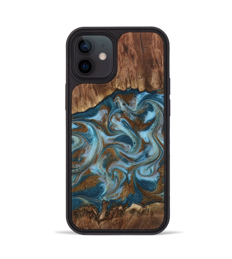 iPhone 12 Wood Phone Case - Jan (Teal & Gold, 798197)