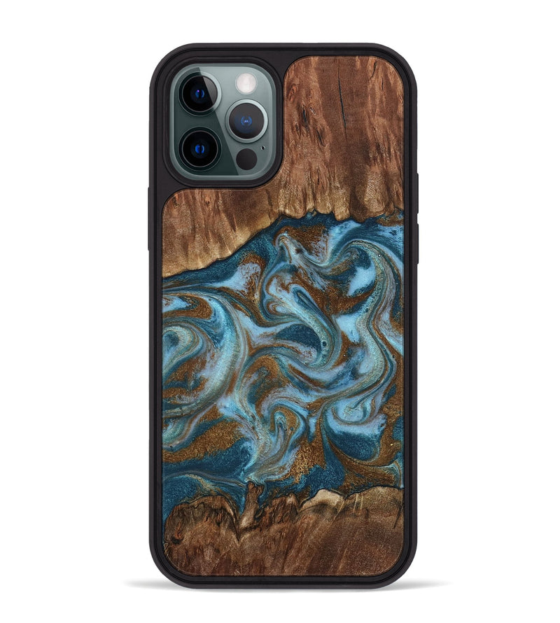 iPhone 12 Pro Max Wood Phone Case - Jan (Teal & Gold, 798197)