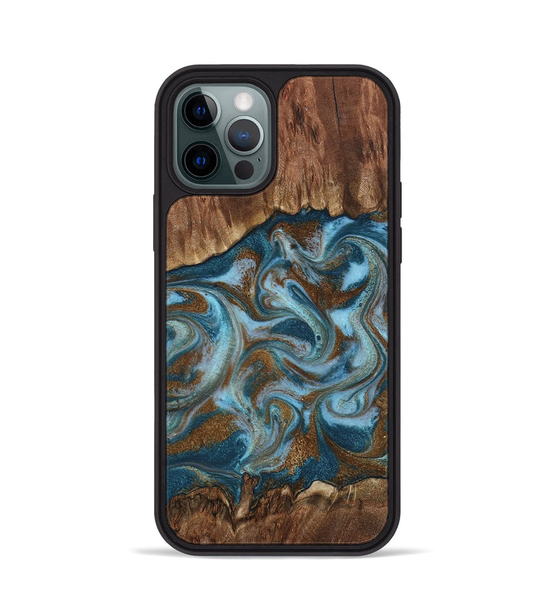 iPhone 12 Pro Wood Phone Case - Jan (Teal & Gold, 798197)
