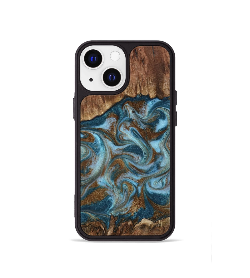 iPhone 13 mini Wood Phone Case - Jan (Teal & Gold, 798197)
