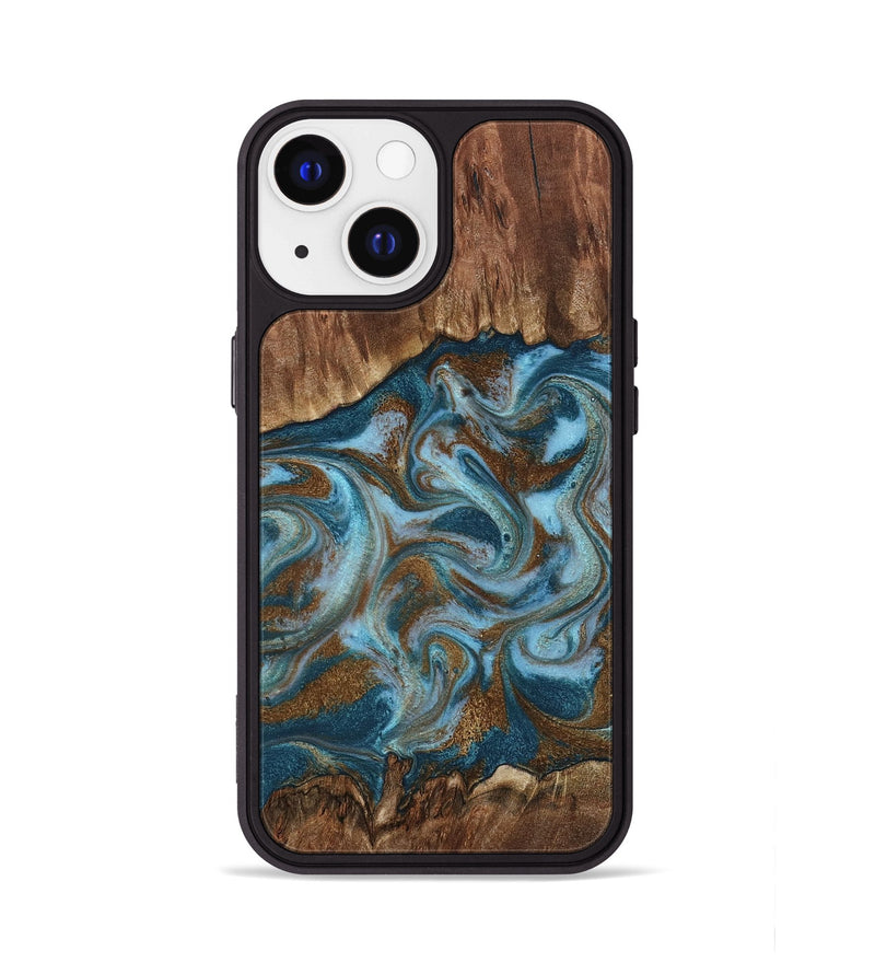 iPhone 13 Wood Phone Case - Jan (Teal & Gold, 798197)