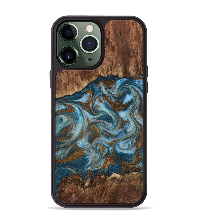 iPhone 13 Pro Max Wood Phone Case - Jan (Teal & Gold, 798197)