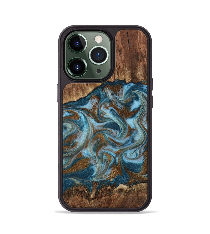 iPhone 13 Pro Wood Phone Case - Jan (Teal & Gold, 798197)