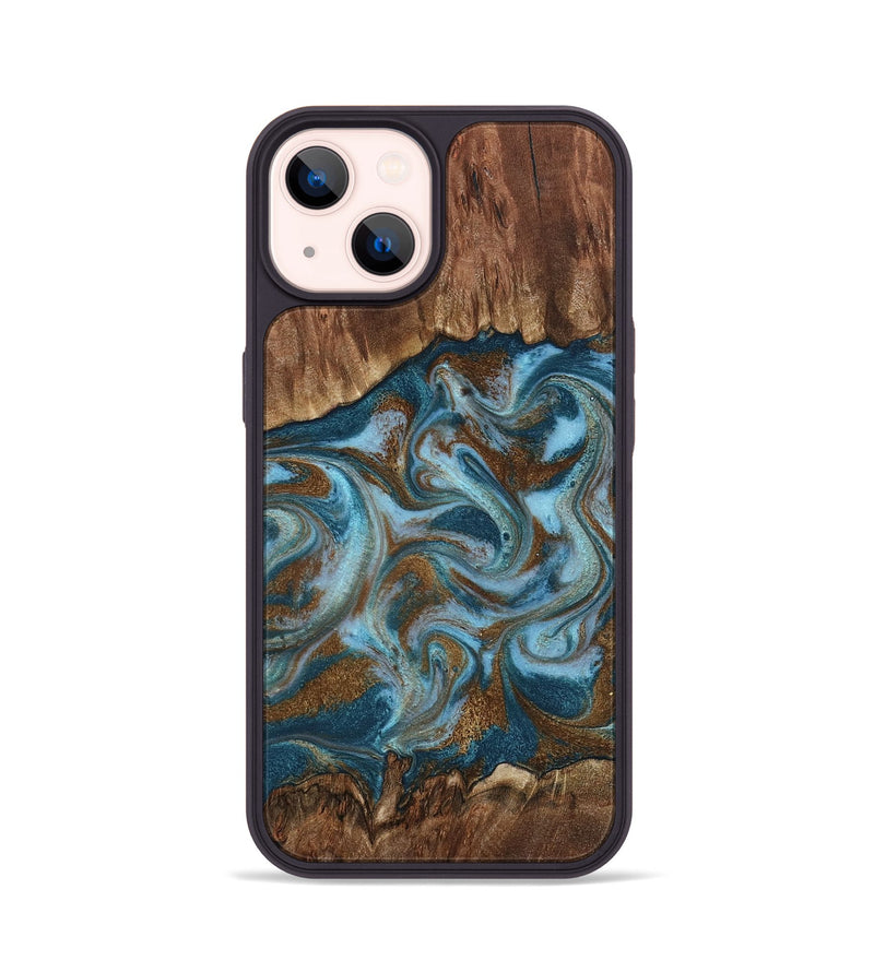 iPhone 14 Wood Phone Case - Jan (Teal & Gold, 798197)
