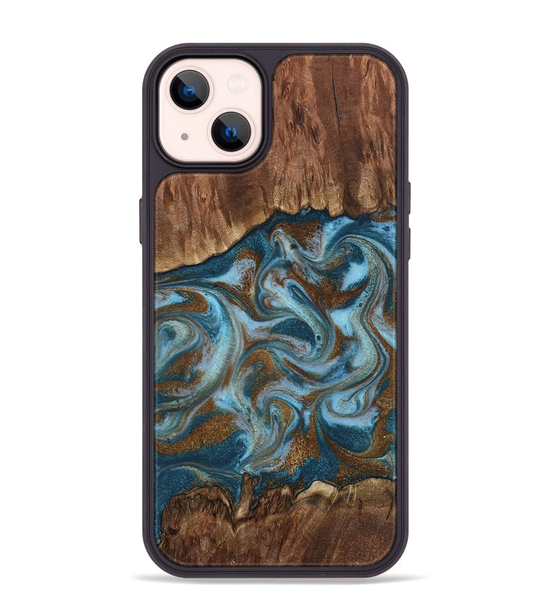 iPhone 14 Plus Wood Phone Case - Jan (Teal & Gold, 798197)