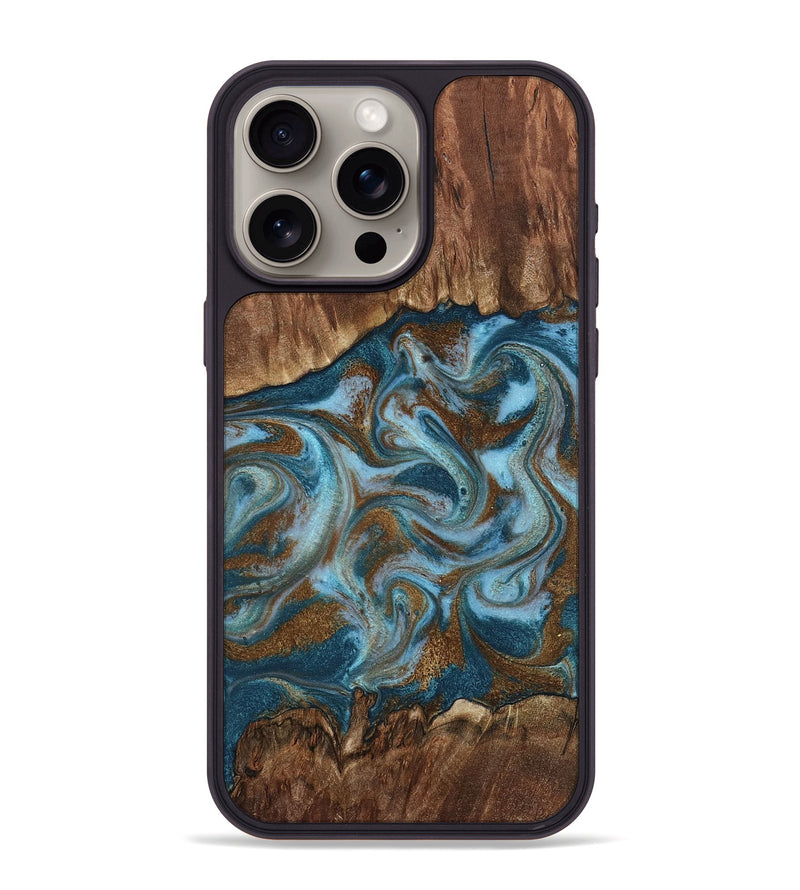 iPhone 15 Pro Max Wood Phone Case - Jan (Teal & Gold, 798197)