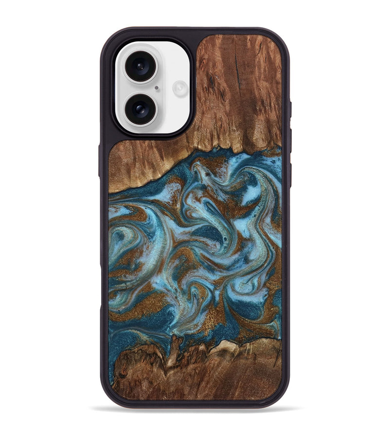 iPhone 16 Plus Wood Phone Case - Jan (Teal & Gold, 798197)