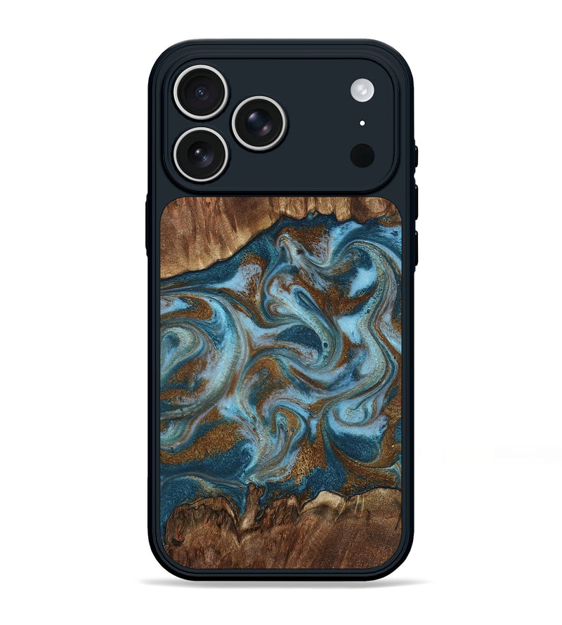 iPhone 17 Pro Max Wood Phone Case - Jan (Teal & Gold, 798197)