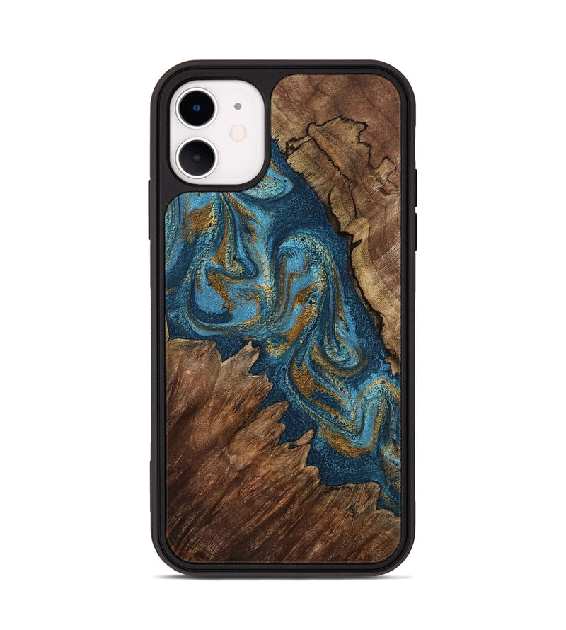 iPhone 11 Wood Phone Case - Yahya (Teal & Gold, 798198)