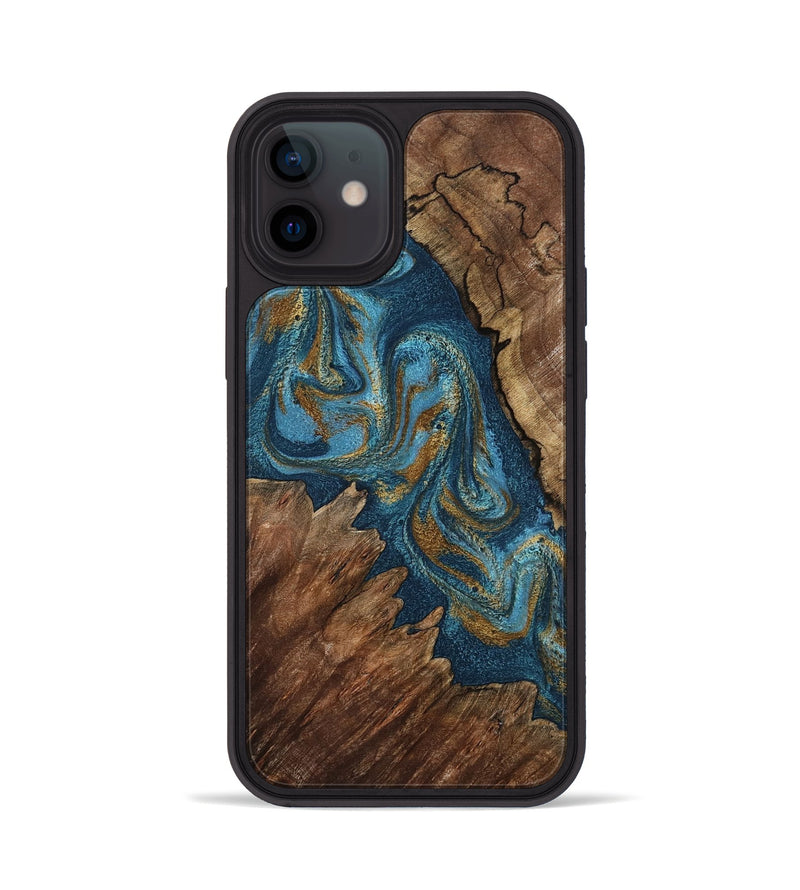 iPhone 12 Wood Phone Case - Yahya (Teal & Gold, 798198)