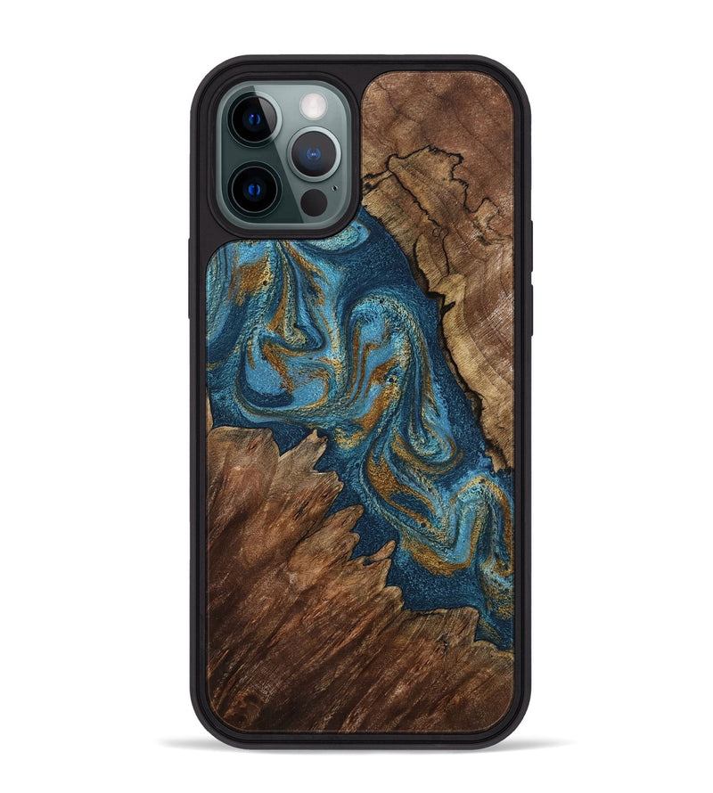 iPhone 12 Pro Max Wood Phone Case - Yahya (Teal & Gold, 798198)