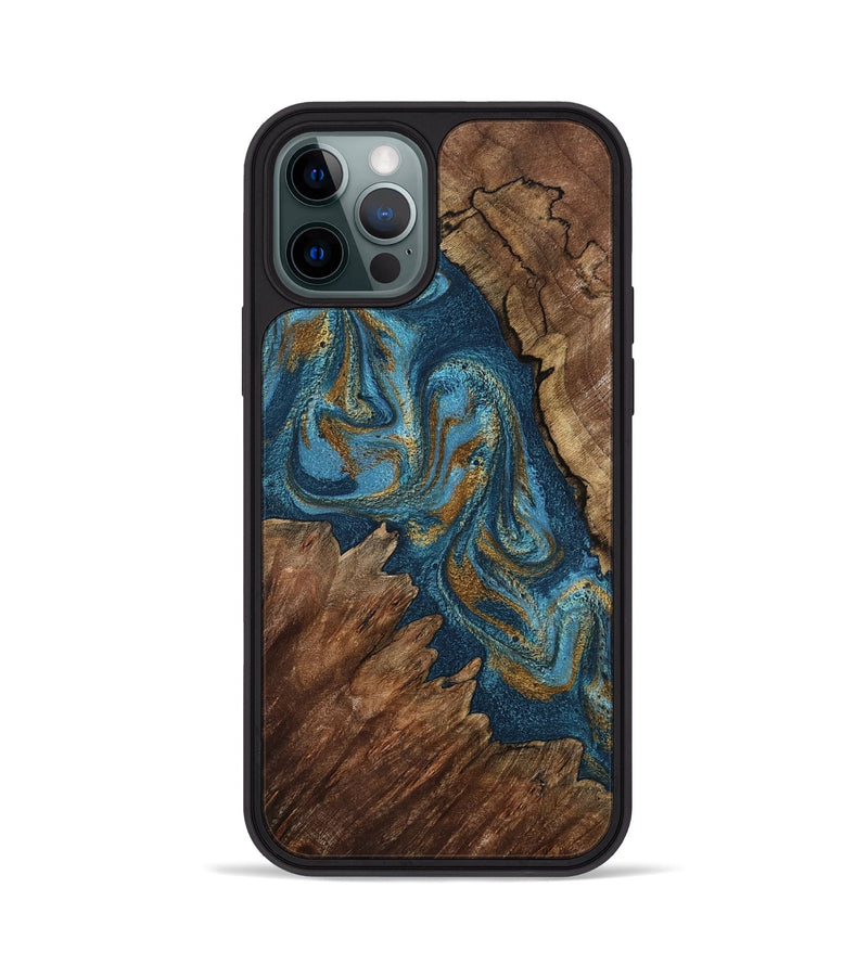 iPhone 12 Pro Wood Phone Case - Yahya (Teal & Gold, 798198)