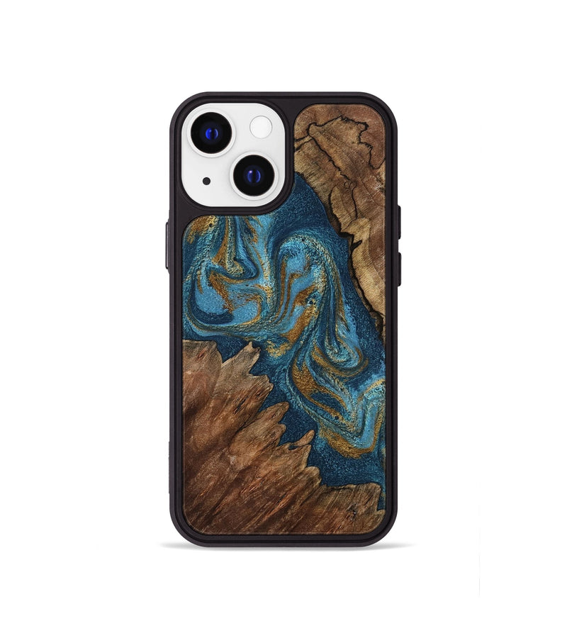 iPhone 13 mini Wood Phone Case - Yahya (Teal & Gold, 798198)