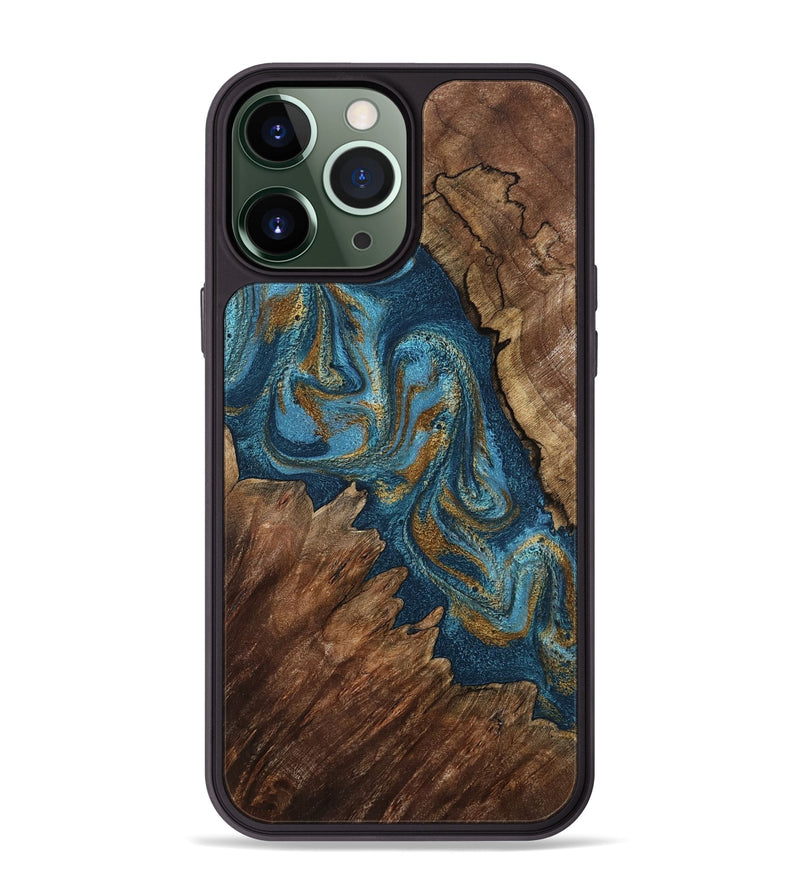 iPhone 13 Pro Max Wood Phone Case - Yahya (Teal & Gold, 798198)