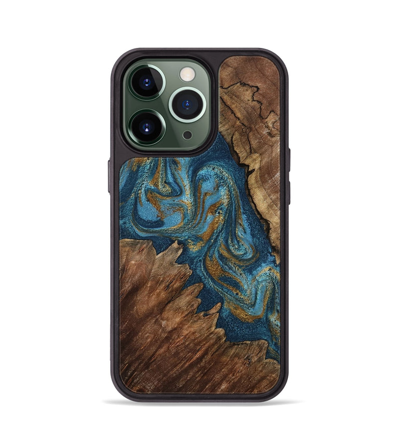 iPhone 13 Pro Wood Phone Case - Yahya (Teal & Gold, 798198)