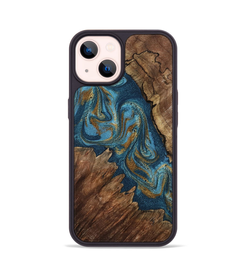 iPhone 14 Wood Phone Case - Yahya (Teal & Gold, 798198)
