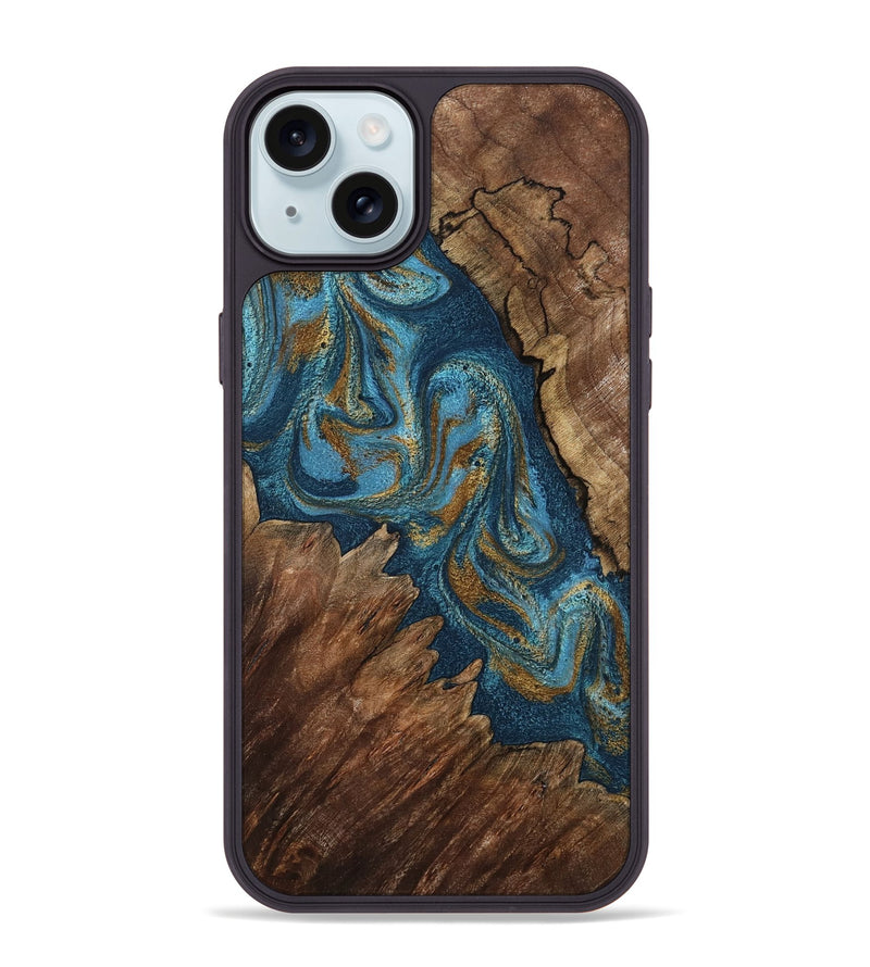 iPhone 15 Plus Wood Phone Case - Yahya (Teal & Gold, 798198)