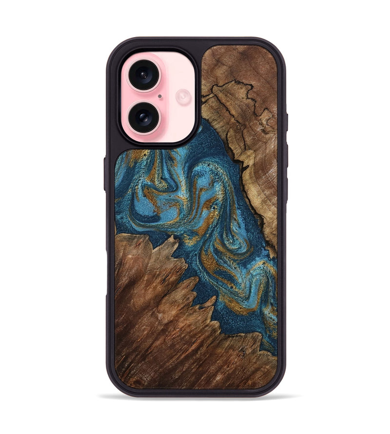 iPhone 16 Wood Phone Case - Yahya (Teal & Gold, 798198)