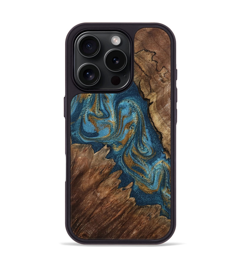 iPhone 16 Pro Wood Phone Case - Yahya (Teal & Gold, 798198)