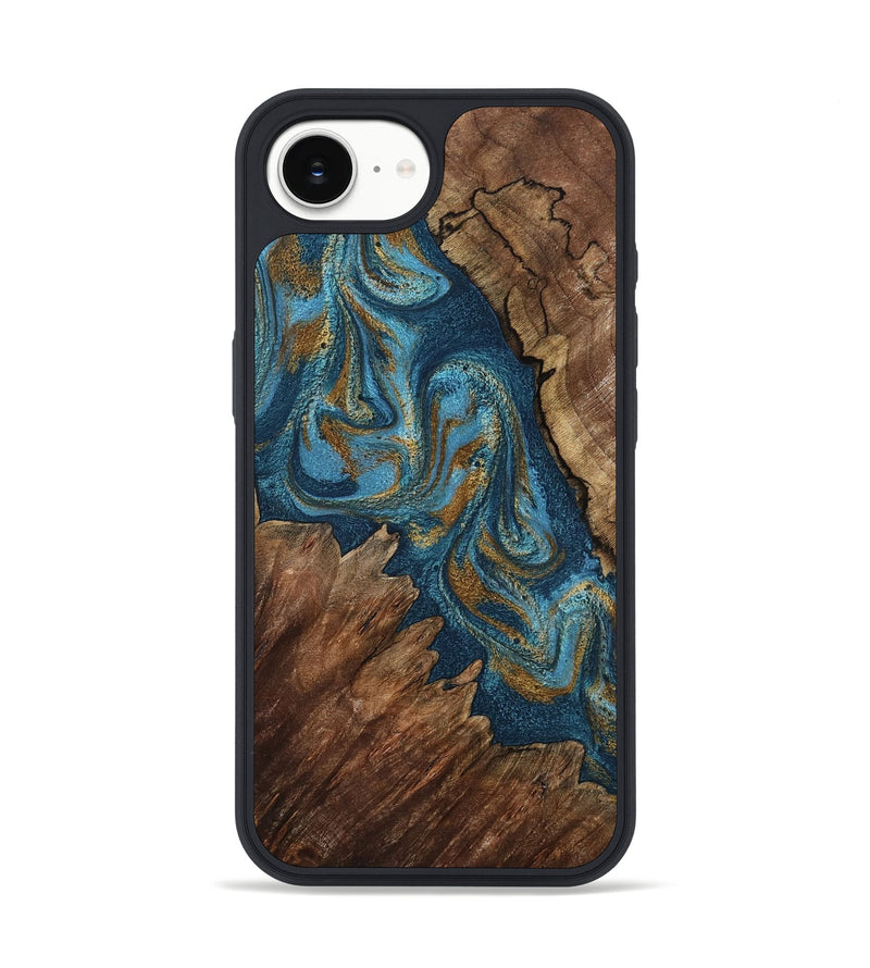 iPhone 16e Wood Phone Case - Yahya (Teal & Gold, 798198)
