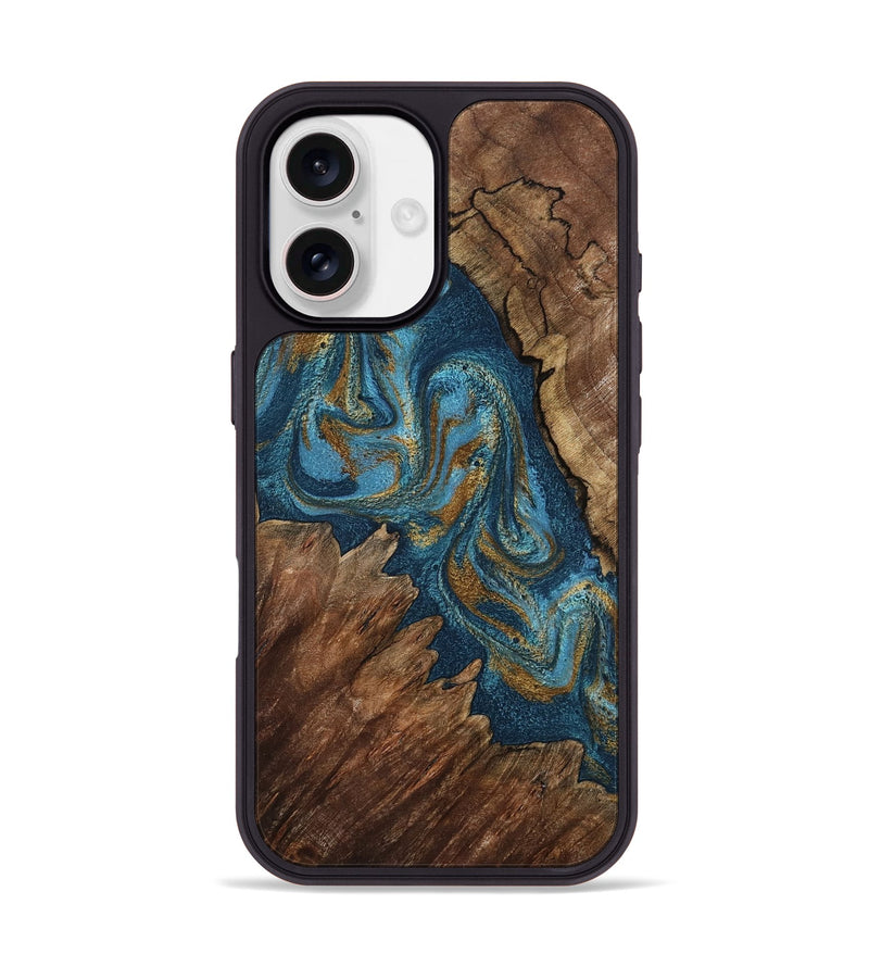 iPhone 17 Wood Phone Case - Yahya (Teal & Gold, 798198)