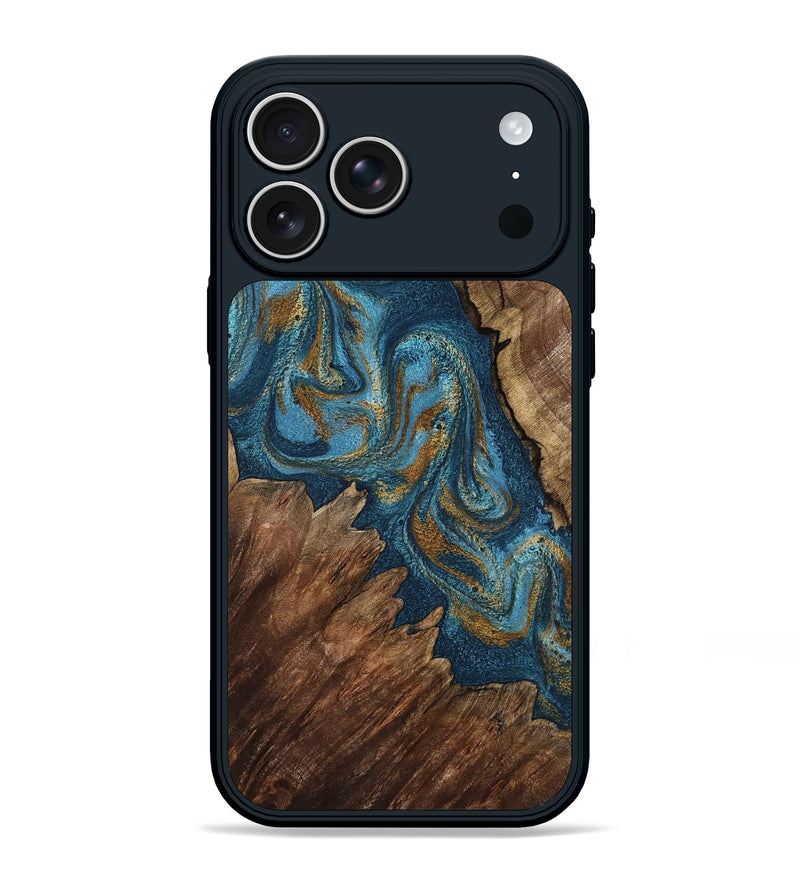 iPhone 17 Pro Max Wood Phone Case - Yahya (Teal & Gold, 798198)