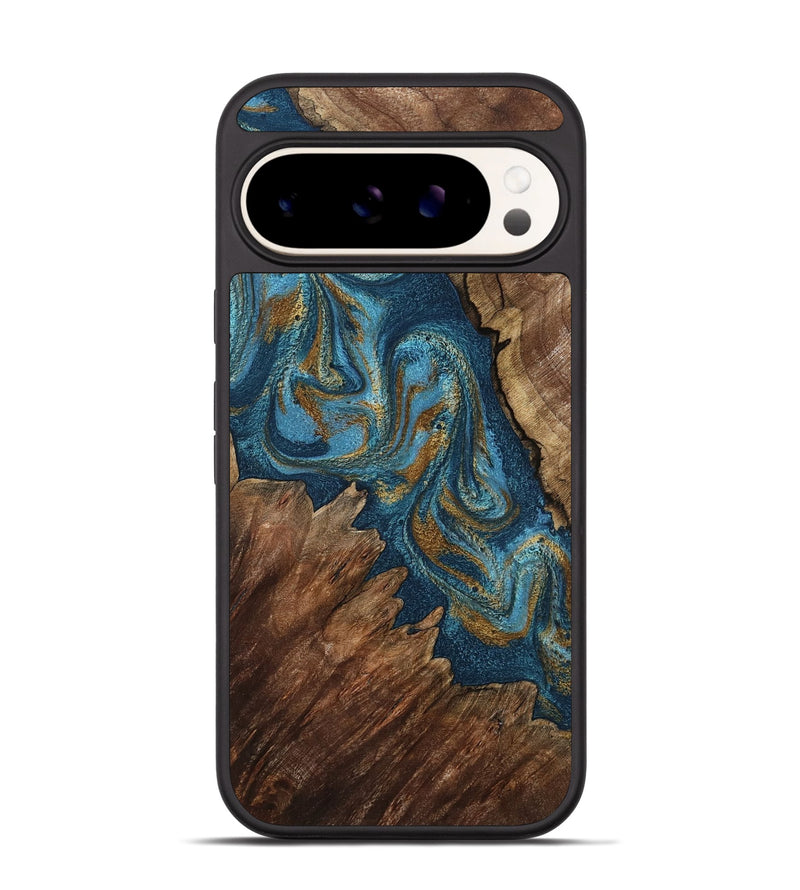 Pixel 9 Pro Wood Phone Case - Yahya (Teal & Gold, 798198)