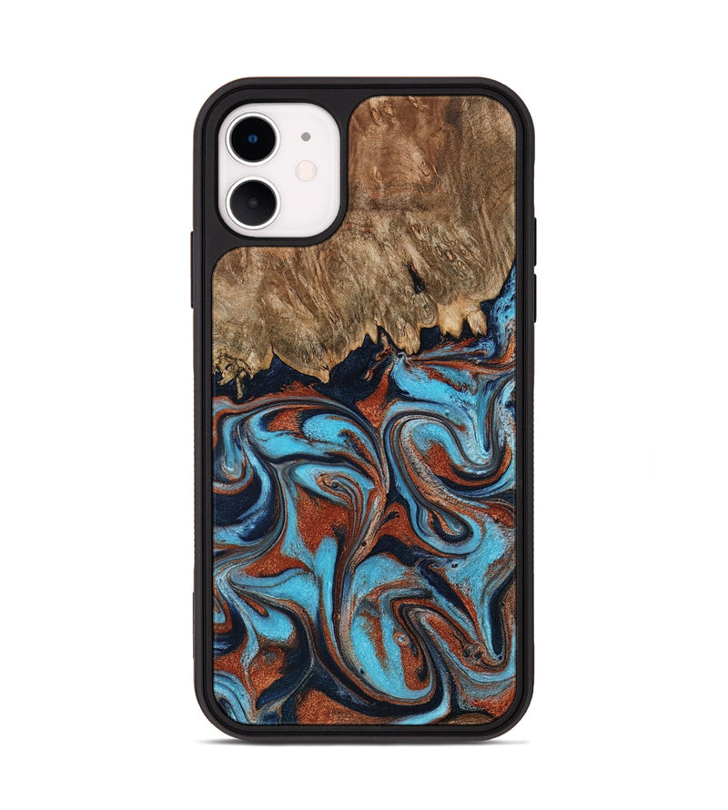 iPhone 11 Wood Phone Case - Landyn (Teal & Gold, 798200)