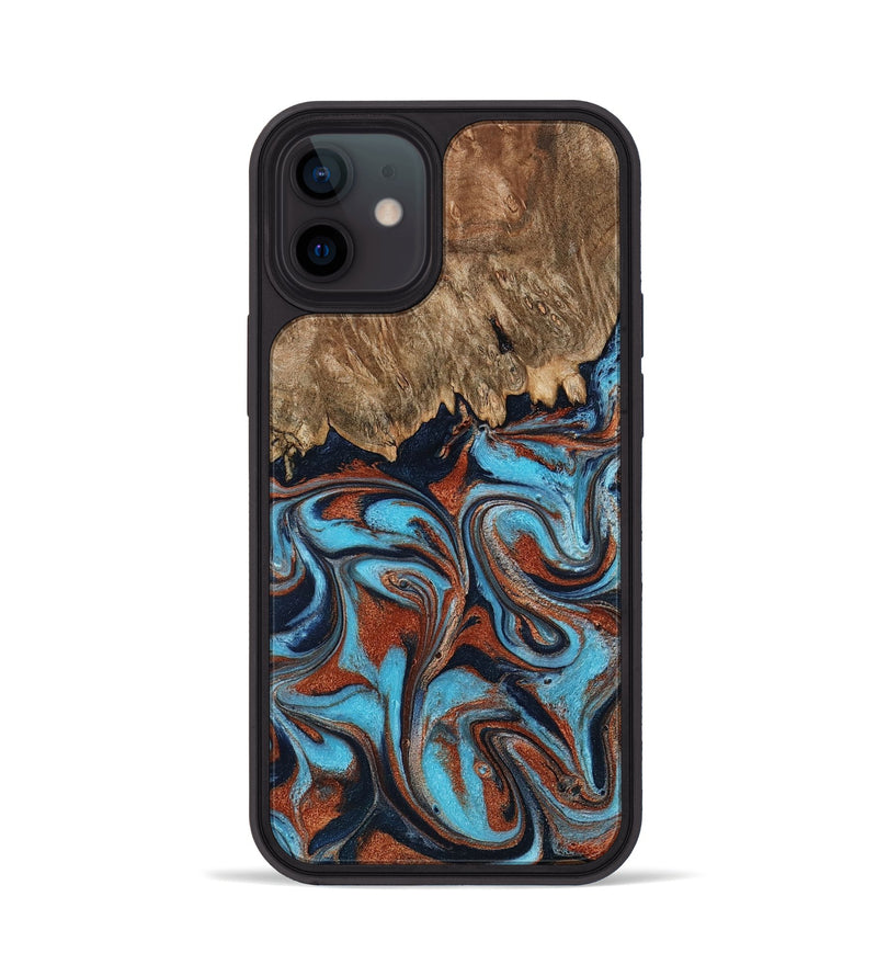iPhone 12 Wood Phone Case - Landyn (Teal & Gold, 798200)