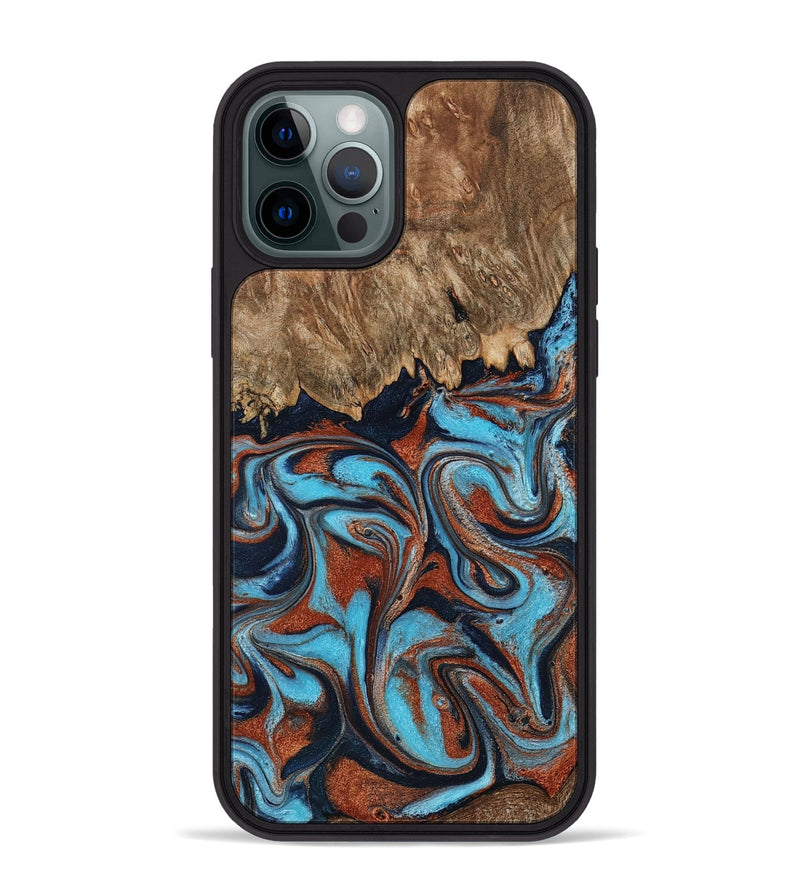 iPhone 12 Pro Max Wood Phone Case - Landyn (Teal & Gold, 798200)