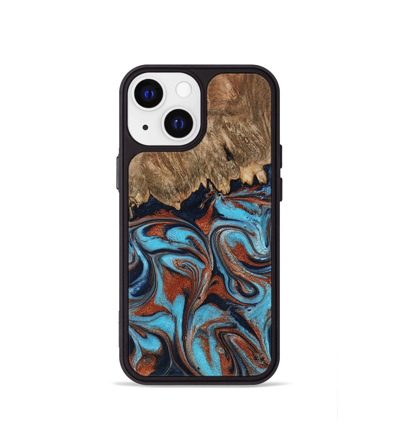 iPhone 13 mini Wood Phone Case - Landyn (Teal & Gold, 798200)