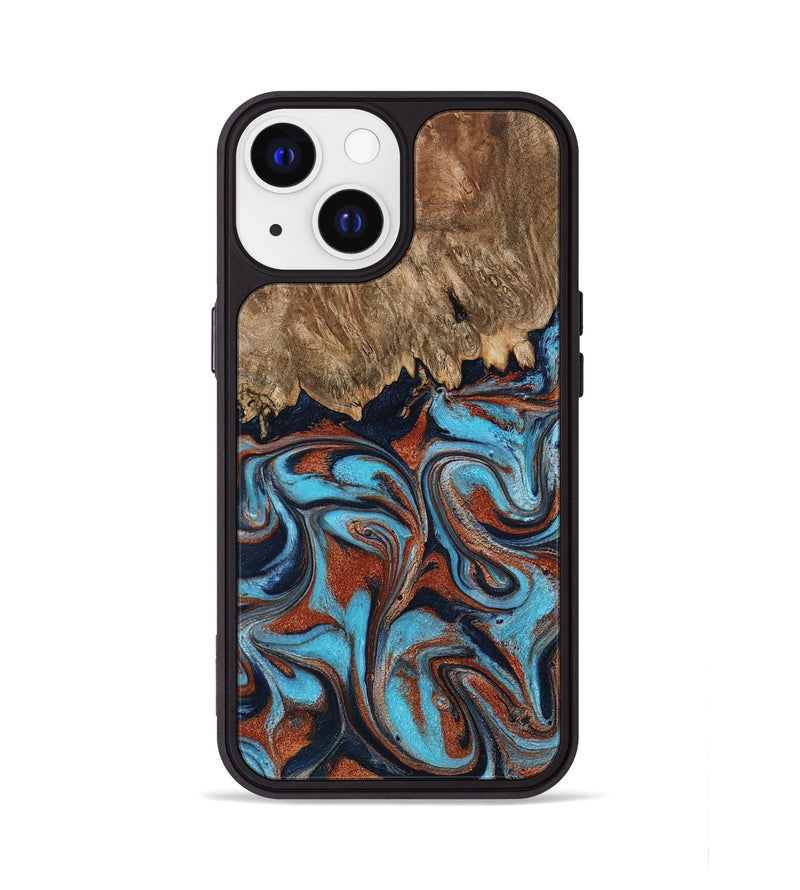 iPhone 13 Wood Phone Case - Landyn (Teal & Gold, 798200)