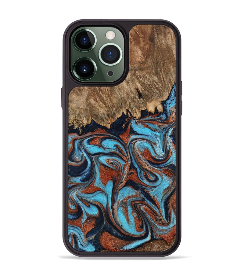 iPhone 13 Pro Max Wood Phone Case - Landyn (Teal & Gold, 798200)