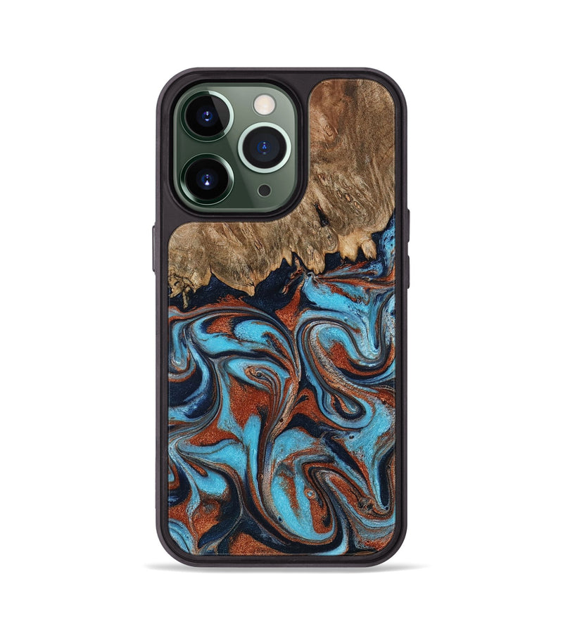 iPhone 13 Pro Wood Phone Case - Landyn (Teal & Gold, 798200)