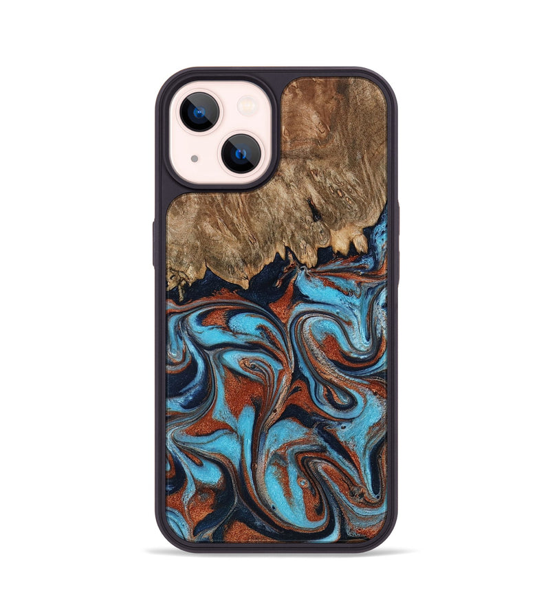 iPhone 14 Wood Phone Case - Landyn (Teal & Gold, 798200)