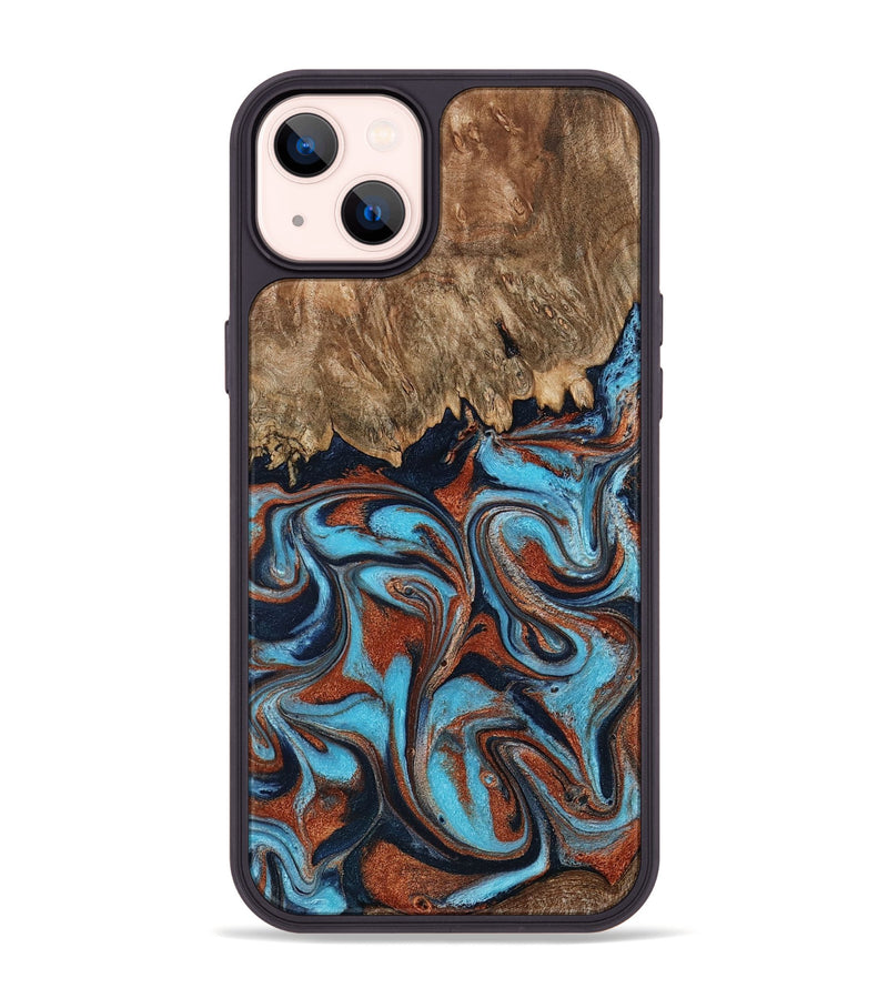 iPhone 14 Plus Wood Phone Case - Landyn (Teal & Gold, 798200)