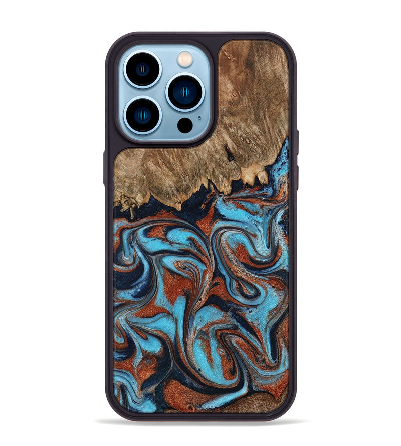 iPhone 14 Pro Max Wood Phone Case - Landyn (Teal & Gold, 798200)