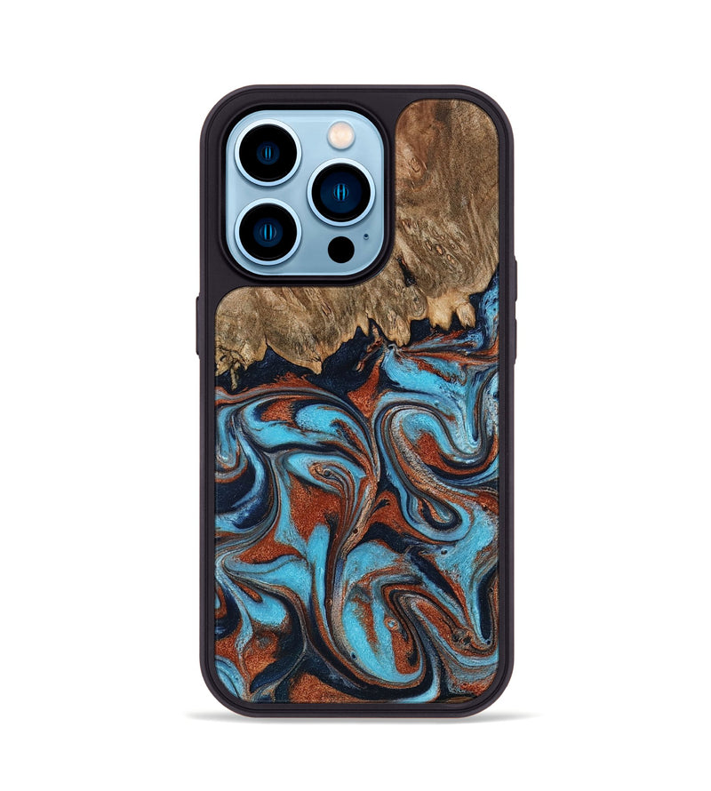 iPhone 14 Pro Wood Phone Case - Landyn (Teal & Gold, 798200)