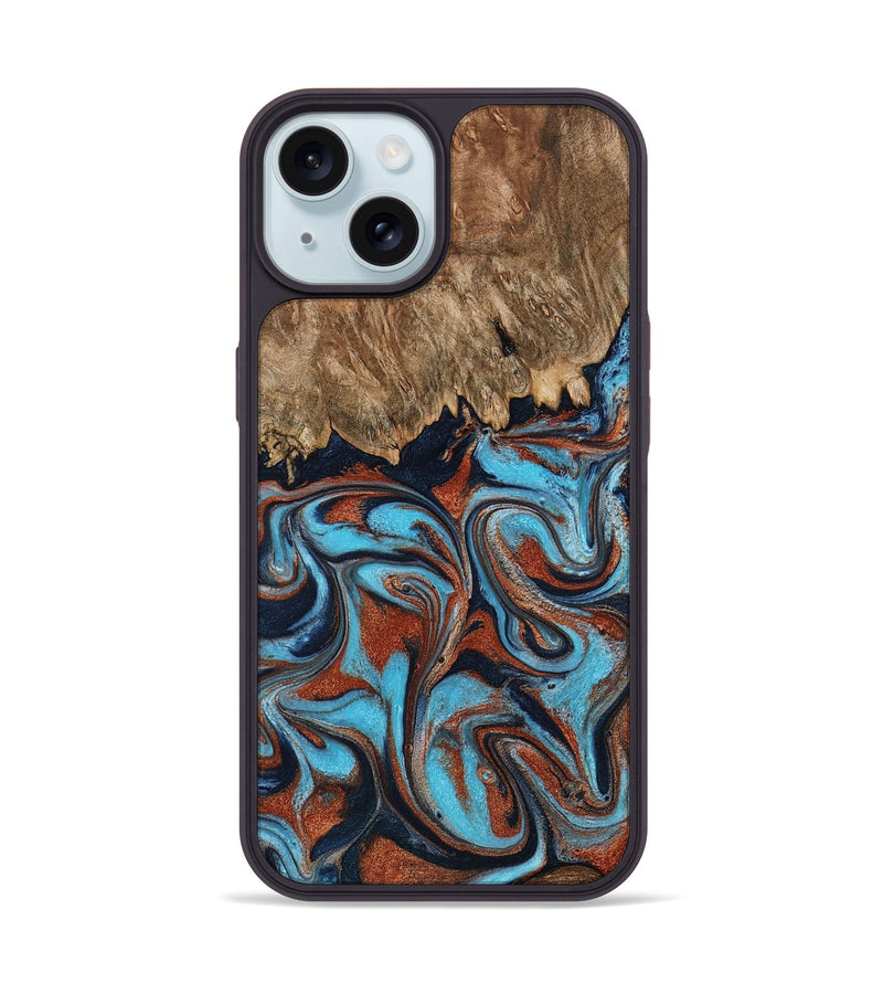iPhone 15 Wood Phone Case - Landyn (Teal & Gold, 798200)
