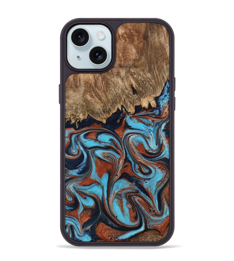 iPhone 15 Plus Wood Phone Case - Landyn (Teal & Gold, 798200)