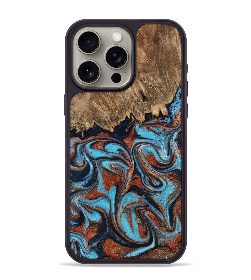 iPhone 15 Pro Max Wood Phone Case - Landyn (Teal & Gold, 798200)