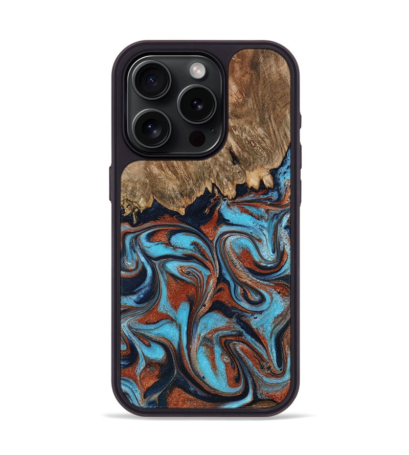 iPhone 15 Pro Wood Phone Case - Landyn (Teal & Gold, 798200)