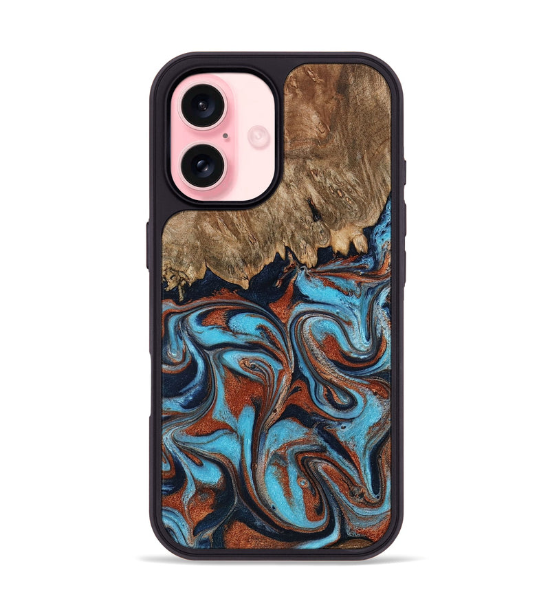 iPhone 16 Wood Phone Case - Landyn (Teal & Gold, 798200)