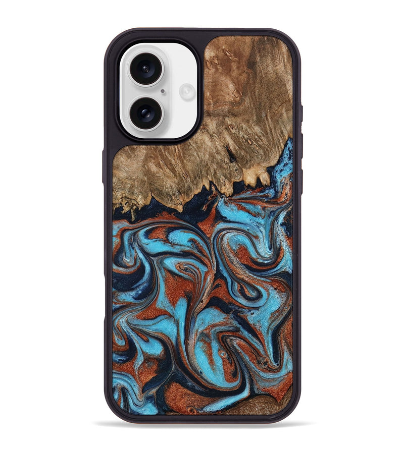 iPhone 16 Plus Wood Phone Case - Landyn (Teal & Gold, 798200)
