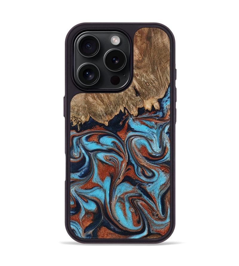 iPhone 16 Pro Wood Phone Case - Landyn (Teal & Gold, 798200)